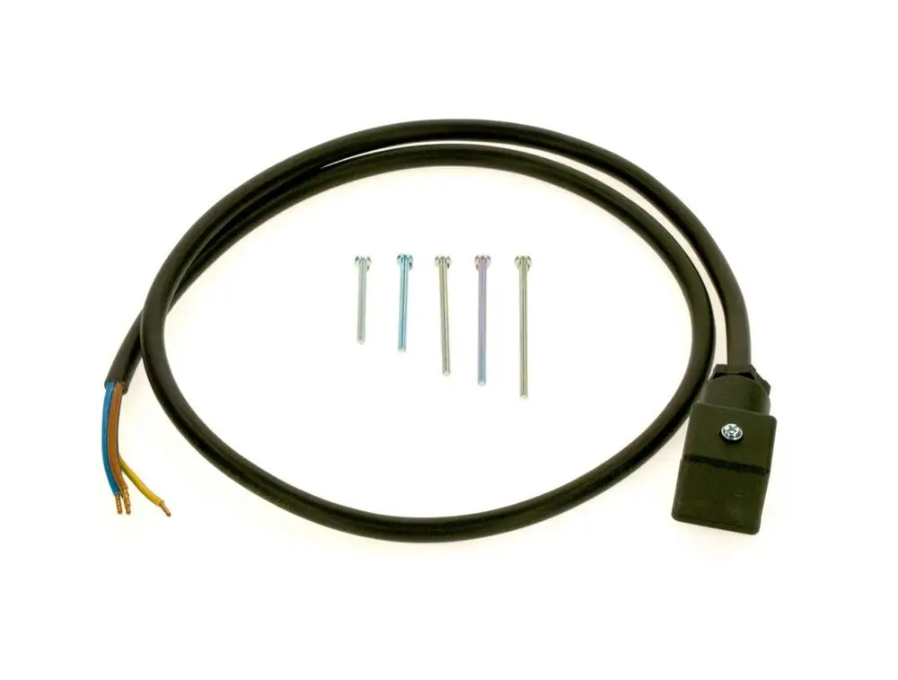 BOSCH Anschlussleitung mit Stecker und mehreren Drähten in schwarzem Mantel, dazu Metallstifte.